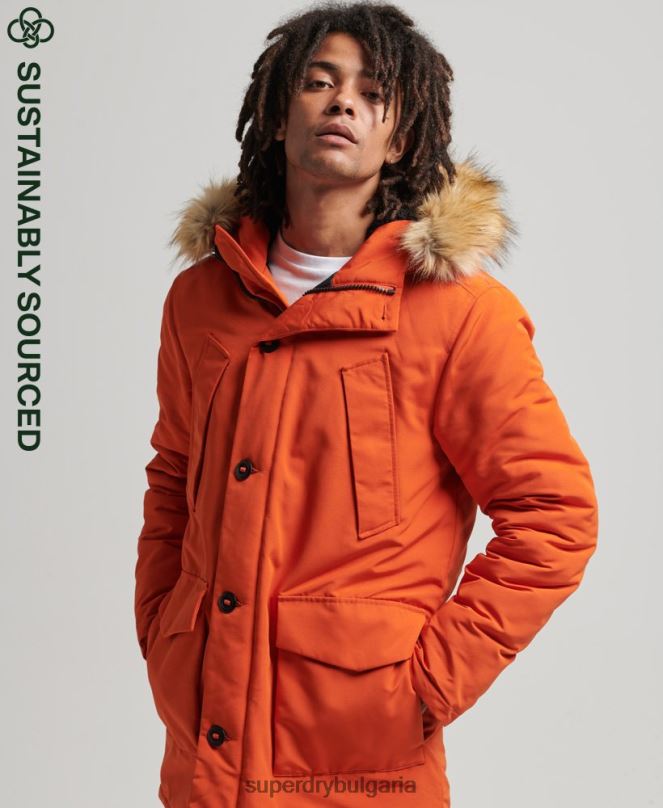 Superdry облекло N00H1004 оранжево мъже парка от изкуствена кожа everest с качулка