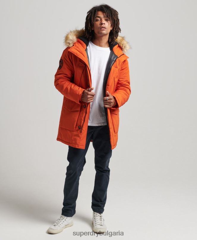 Superdry облекло N00H1004 оранжево мъже парка от изкуствена кожа everest с качулка