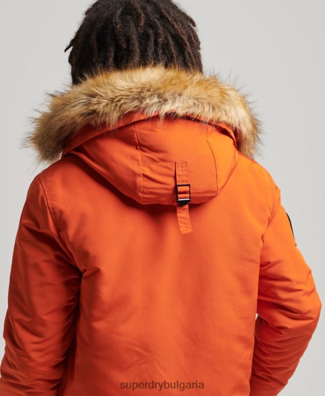 Superdry облекло N00H1004 оранжево мъже парка от изкуствена кожа everest с качулка
