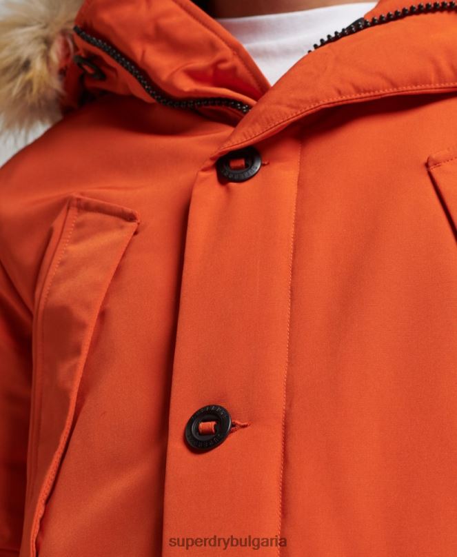 Superdry облекло N00H1004 оранжево мъже парка от изкуствена кожа everest с качулка