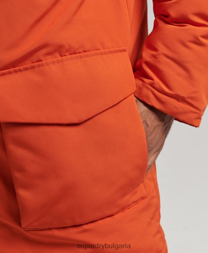 Superdry облекло N00H1004 оранжево мъже парка от изкуствена кожа everest с качулка