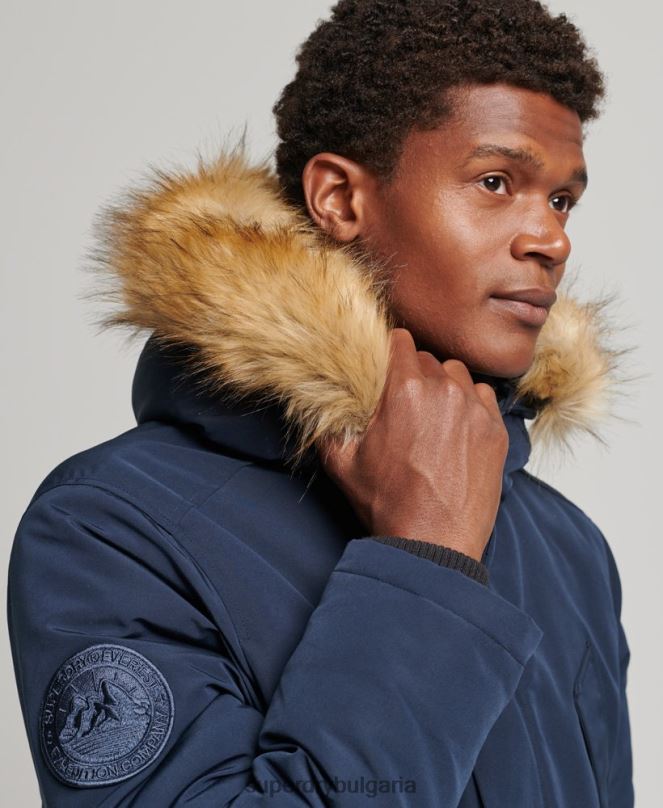 Superdry облекло N00H1005 военноморски флот мъже парка от изкуствена кожа everest с качулка