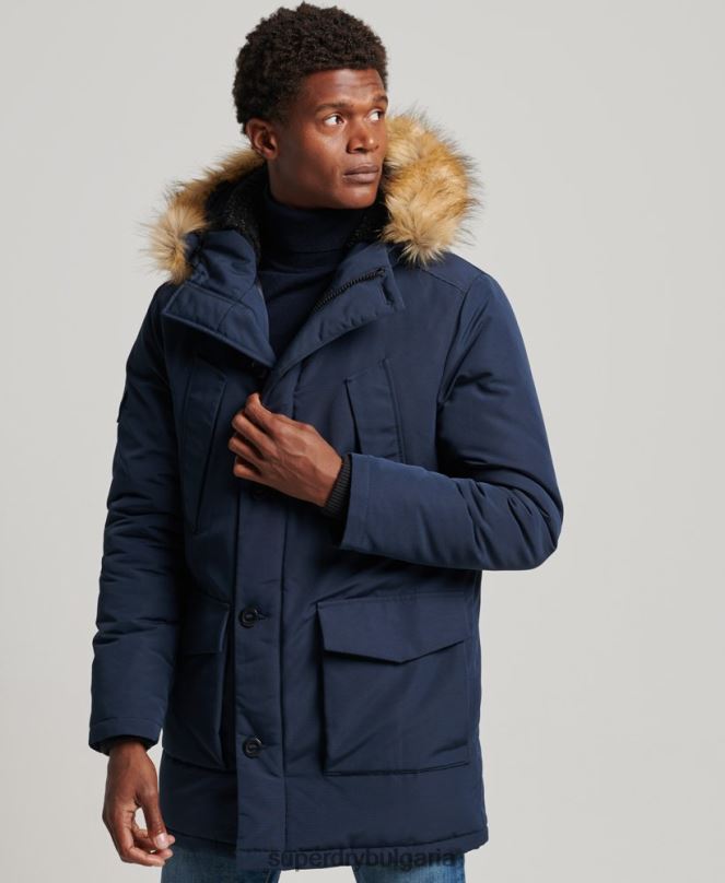 Superdry облекло N00H1005 военноморски флот мъже парка от изкуствена кожа everest с качулка