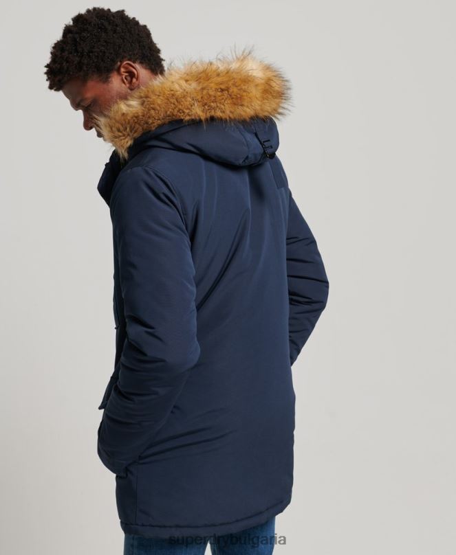 Superdry облекло N00H1005 военноморски флот мъже парка от изкуствена кожа everest с качулка