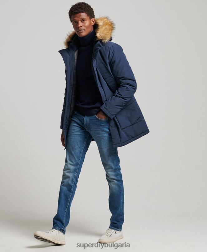 Superdry облекло N00H1005 военноморски флот мъже парка от изкуствена кожа everest с качулка