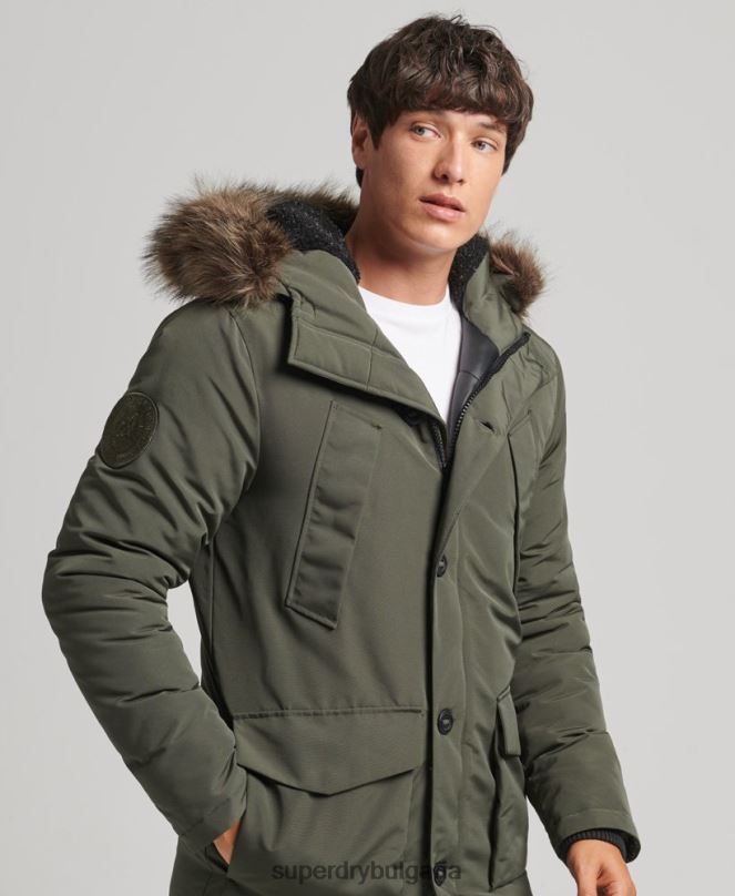 Superdry облекло N00H1006 зелено мъже парка от изкуствена кожа everest с качулка