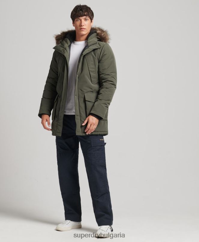 Superdry облекло N00H1006 зелено мъже парка от изкуствена кожа everest с качулка