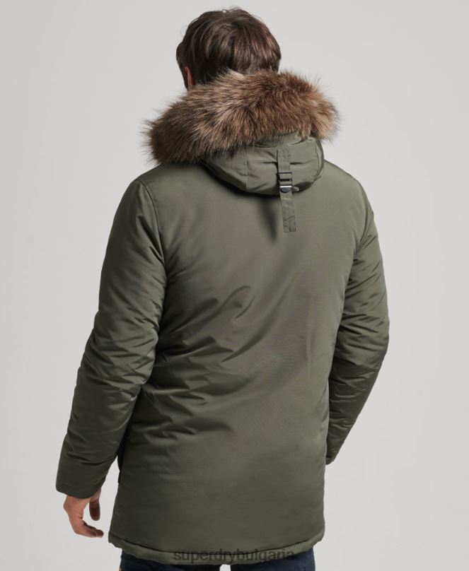 Superdry облекло N00H1006 зелено мъже парка от изкуствена кожа everest с качулка