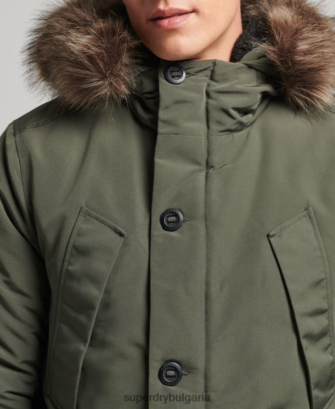 Superdry облекло N00H1006 зелено мъже парка от изкуствена кожа everest с качулка