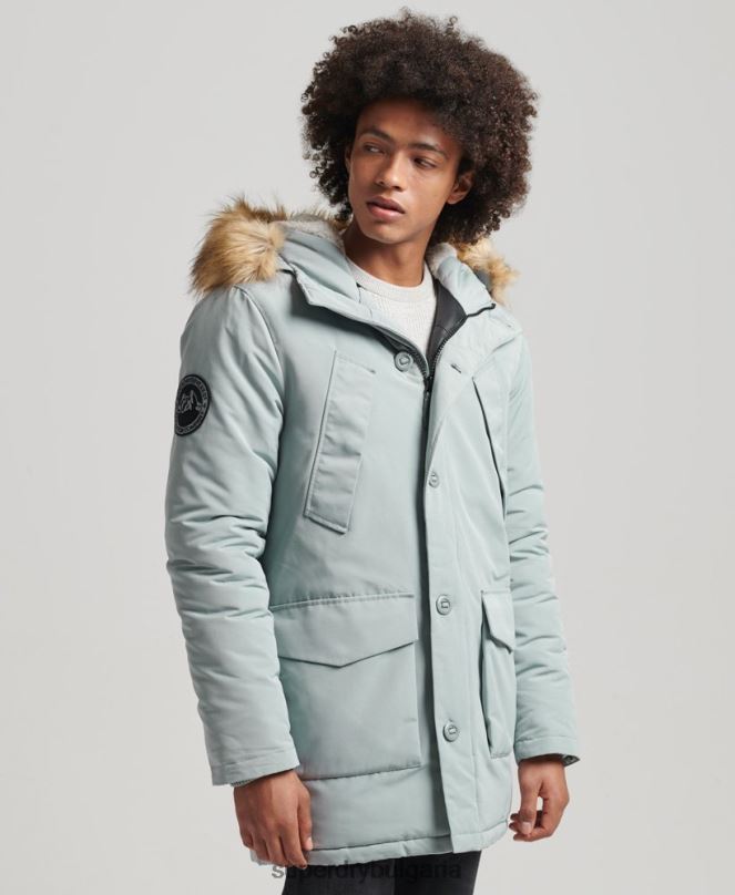 Superdry облекло N00H1007 светло синьо мъже парка от изкуствена кожа everest с качулка