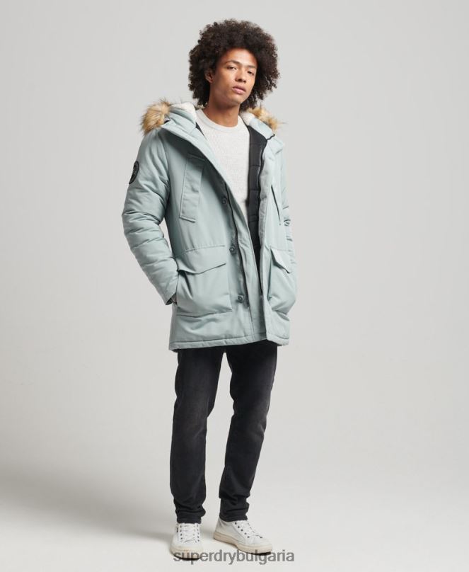 Superdry облекло N00H1007 светло синьо мъже парка от изкуствена кожа everest с качулка