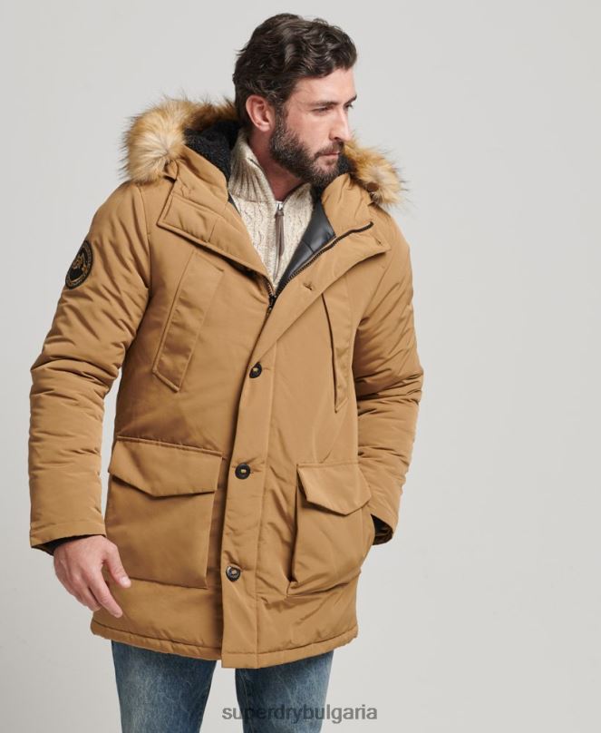 Superdry облекло N00H1008 кафяво мъже парка от изкуствена кожа everest с качулка