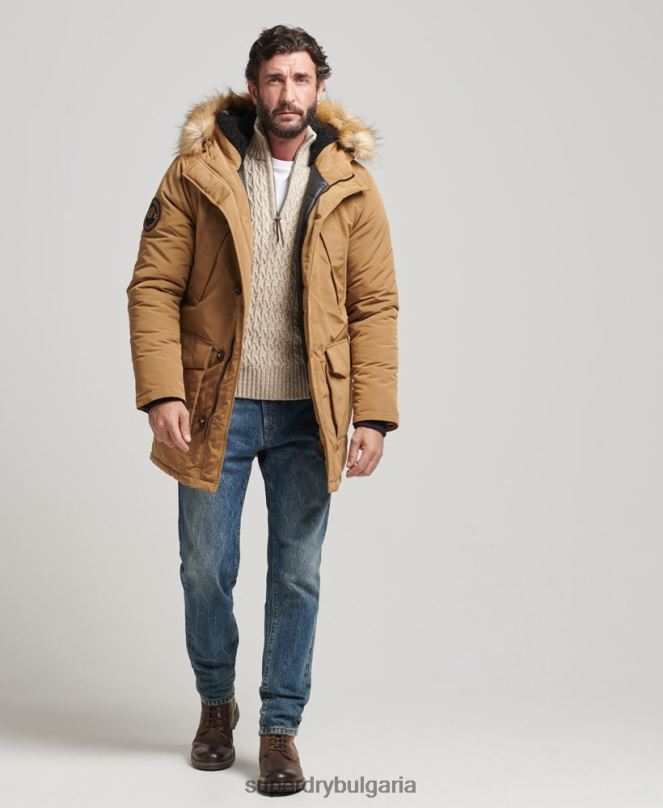 Superdry облекло N00H1008 кафяво мъже парка от изкуствена кожа everest с качулка