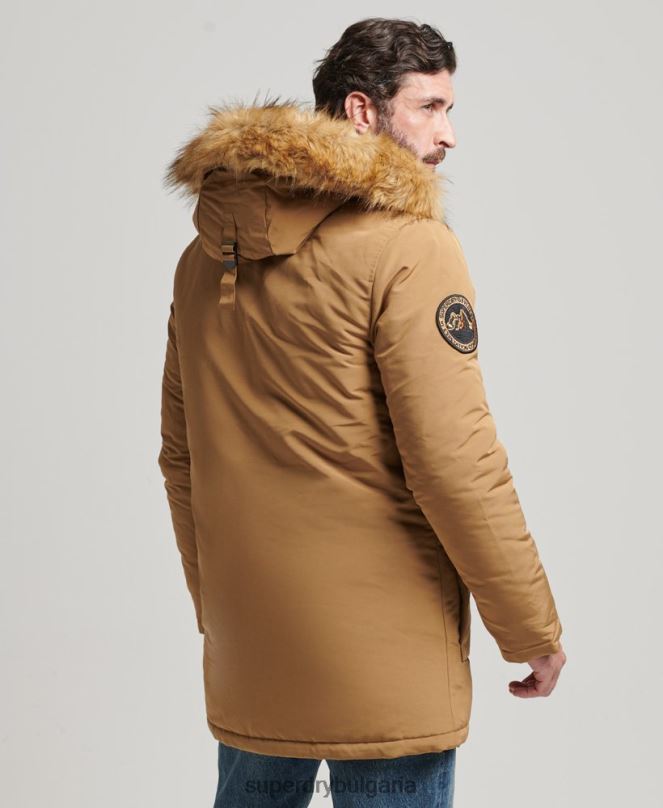 Superdry облекло N00H1008 кафяво мъже парка от изкуствена кожа everest с качулка