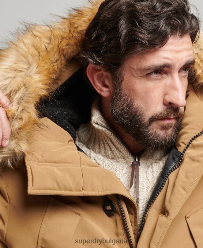 Superdry облекло N00H1008 кафяво мъже парка от изкуствена кожа everest с качулка