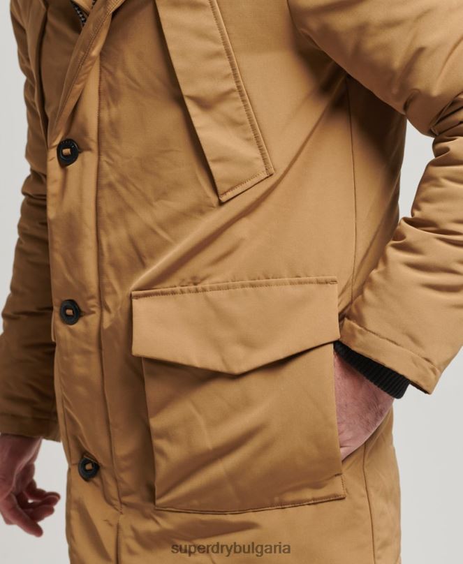 Superdry облекло N00H1008 кафяво мъже парка от изкуствена кожа everest с качулка