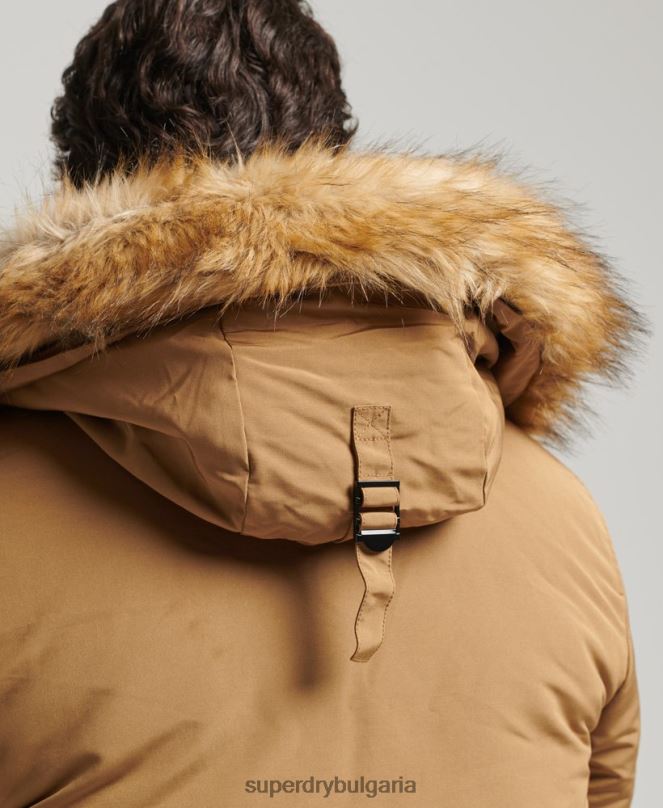 Superdry облекло N00H1008 кафяво мъже парка от изкуствена кожа everest с качулка