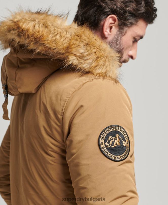 Superdry облекло N00H1008 кафяво мъже парка от изкуствена кожа everest с качулка