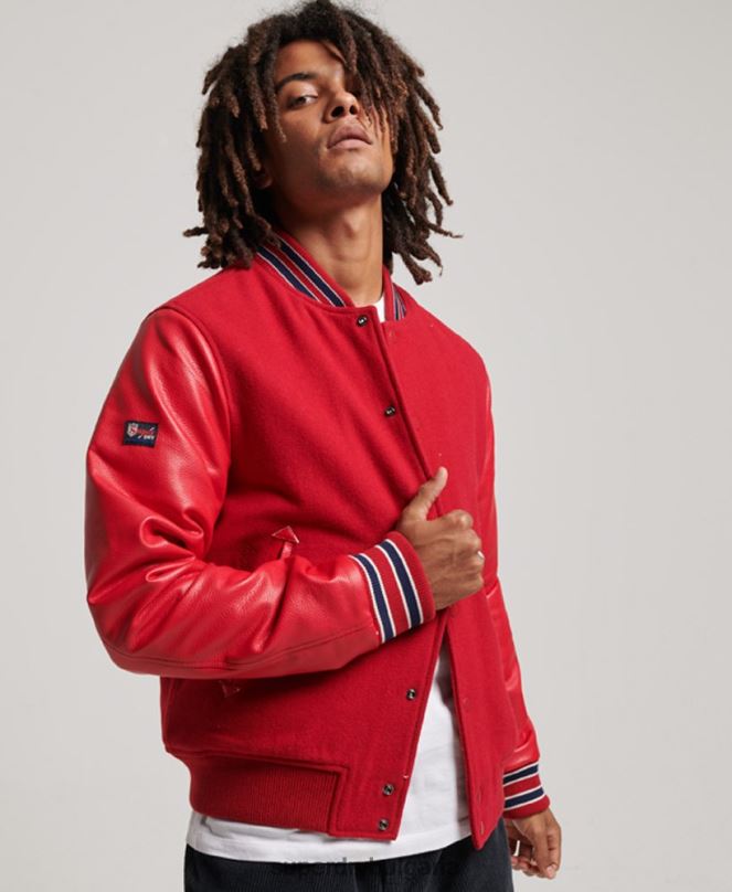 Superdry облекло N00H1013 червен мъже винтидж яке от колежански бомбър