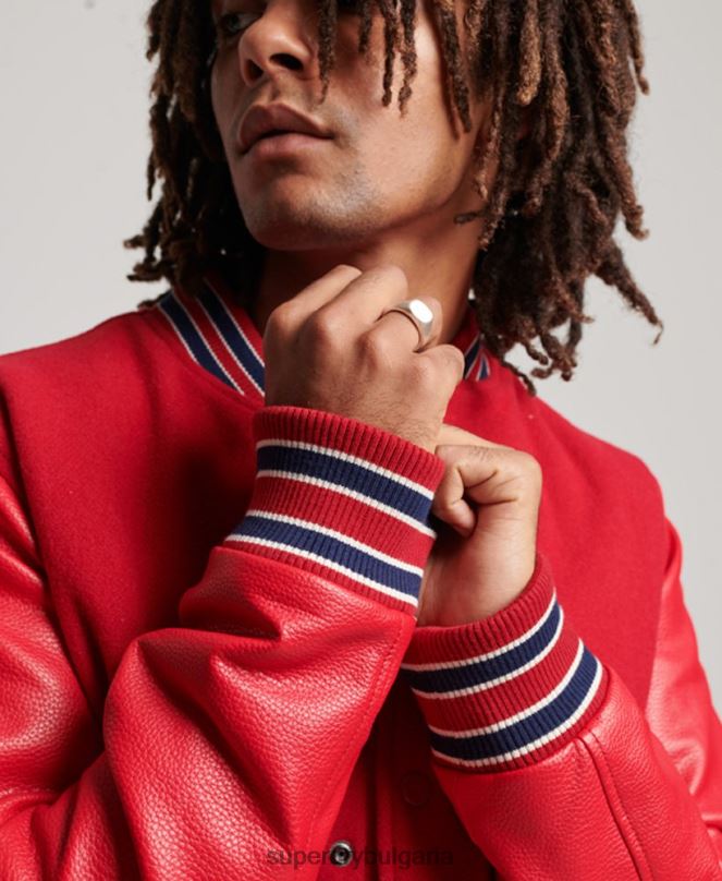 Superdry облекло N00H1013 червен мъже винтидж яке от колежански бомбър