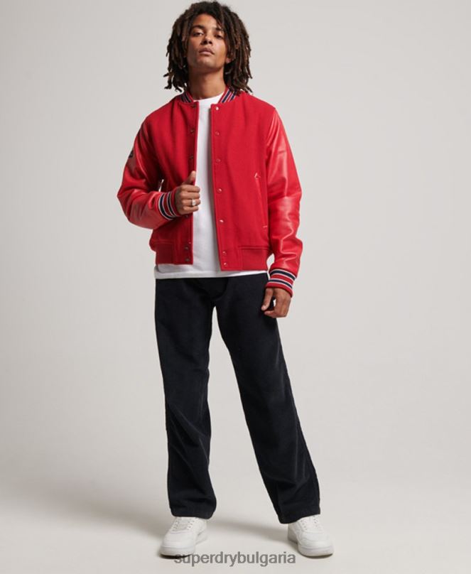 Superdry облекло N00H1013 червен мъже винтидж яке от колежански бомбър