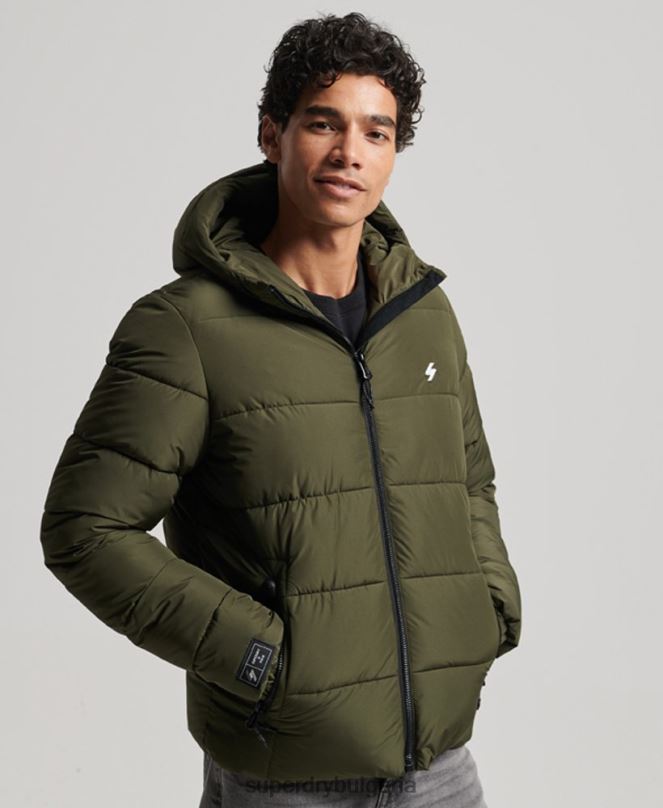 Superdry облекло N00H1020 каки мъже спортно пухено яке с качулка
