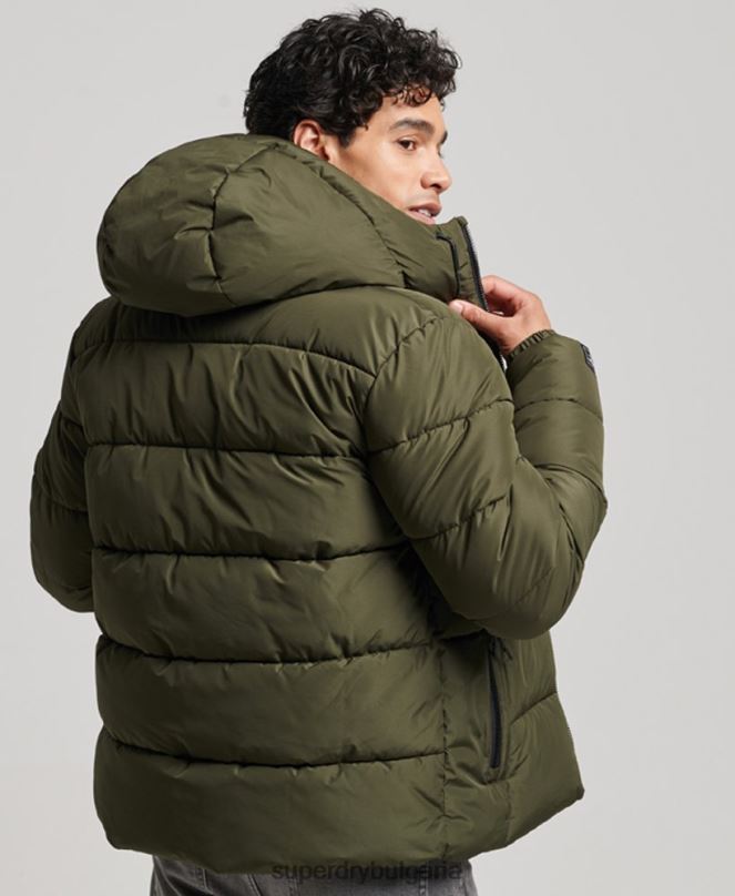 Superdry облекло N00H1020 каки мъже спортно пухено яке с качулка