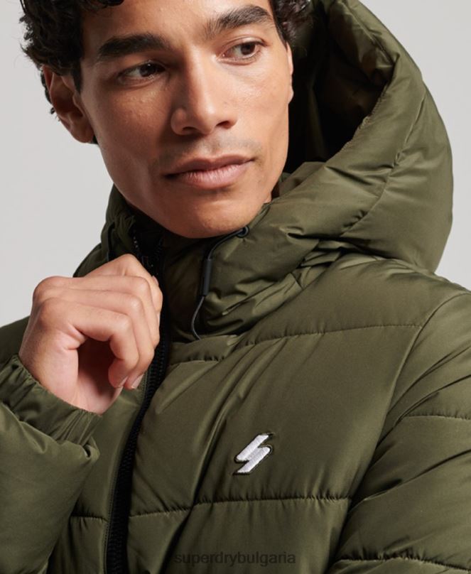 Superdry облекло N00H1020 каки мъже спортно пухено яке с качулка