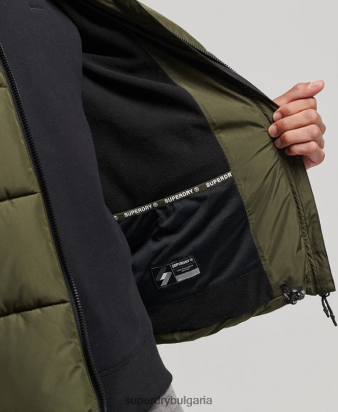 Superdry облекло N00H1020 каки мъже спортно пухено яке с качулка