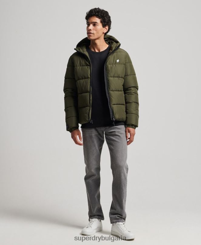 Superdry облекло N00H1020 каки мъже спортно пухено яке с качулка