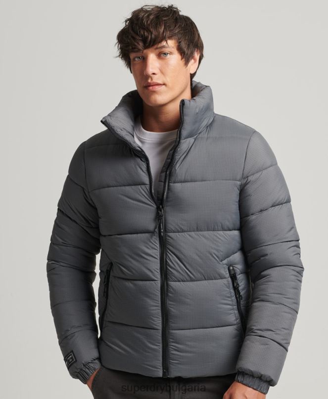 Superdry облекло N00H1022 сиво мъже спортно пухено яке без качулка