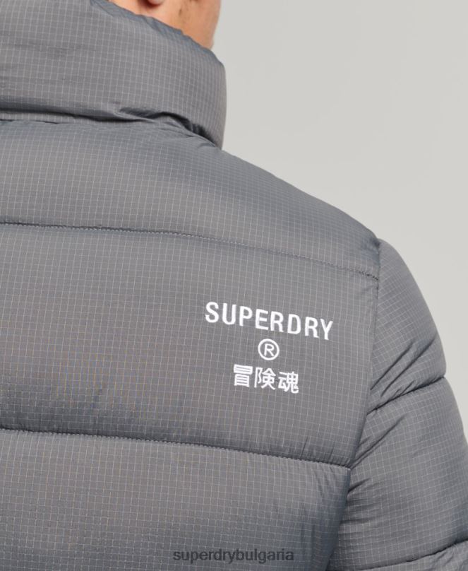 Superdry облекло N00H1022 сиво мъже спортно пухено яке без качулка