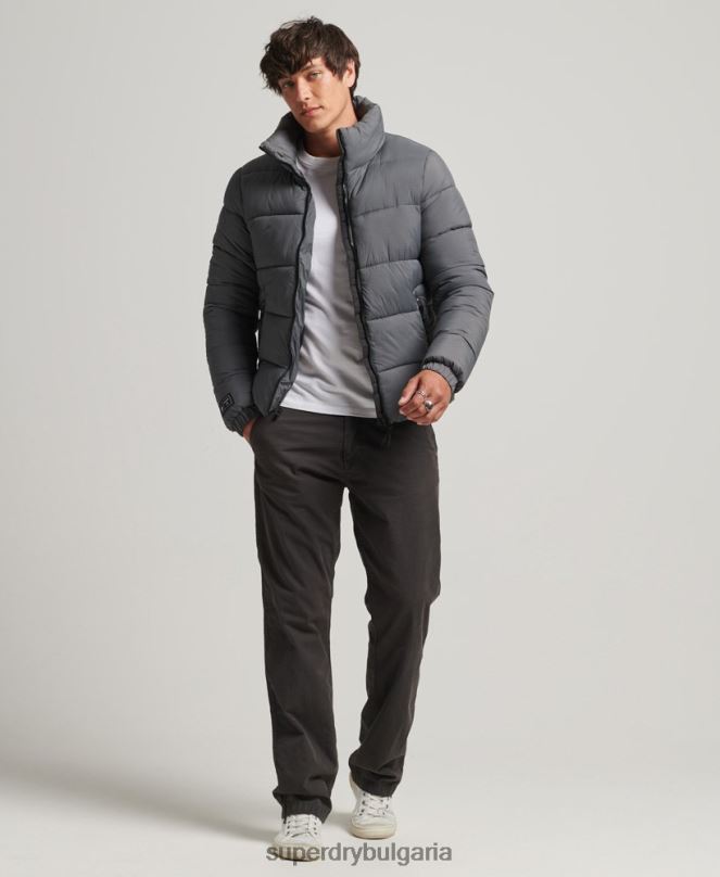 Superdry облекло N00H1022 сиво мъже спортно пухено яке без качулка