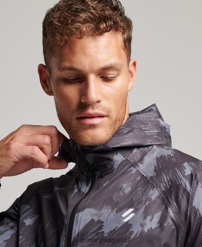 Superdry облекло N00H1026 тъмно сив мъже водоустойчиво яке