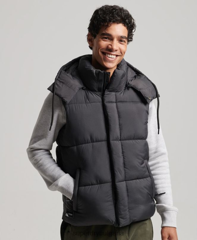 Superdry облекло N00H1032 черен мъже жилетка с кратка подплата