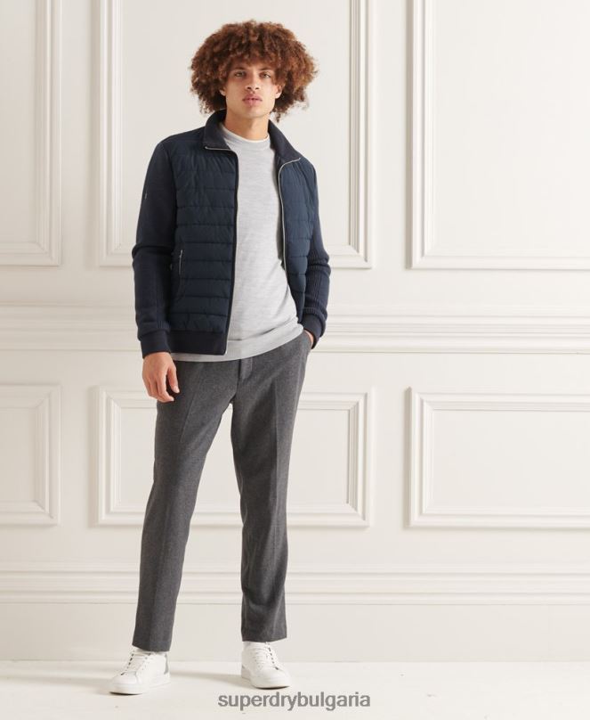 Superdry облекло N00H1034 военноморски флот мъже studios подплатено трикотажно яке