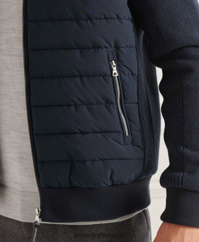 Superdry облекло N00H1034 военноморски флот мъже studios подплатено трикотажно яке