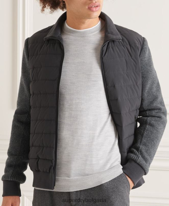 Superdry облекло N00H1039 тъмно сив мъже studios подплатено трикотажно яке