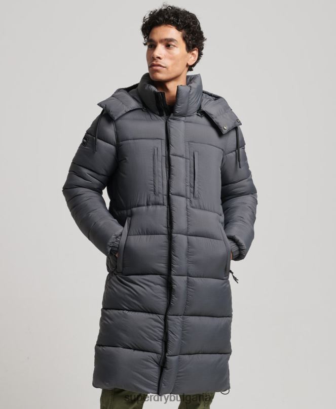 Superdry облекло N00H1042 сиво мъже пухено яке с парагади ripstop