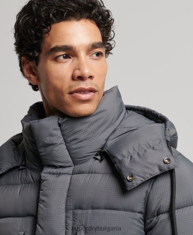 Superdry облекло N00H1042 сиво мъже пухено яке с парагади ripstop