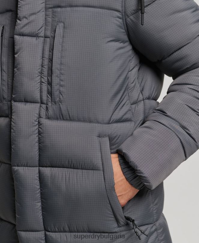 Superdry облекло N00H1042 сиво мъже пухено яке с парагади ripstop
