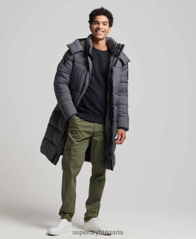 Superdry облекло N00H1042 сиво мъже пухено яке с парагади ripstop