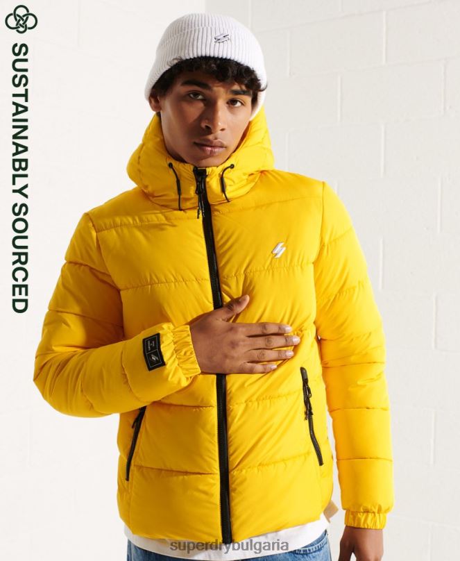 Superdry облекло N00H1047 жълто мъже спортно пухено яке с качулка