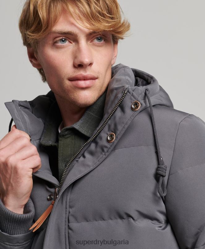 Superdry облекло N00H1049 тъмно сив мъже пухено яке everest с качулка