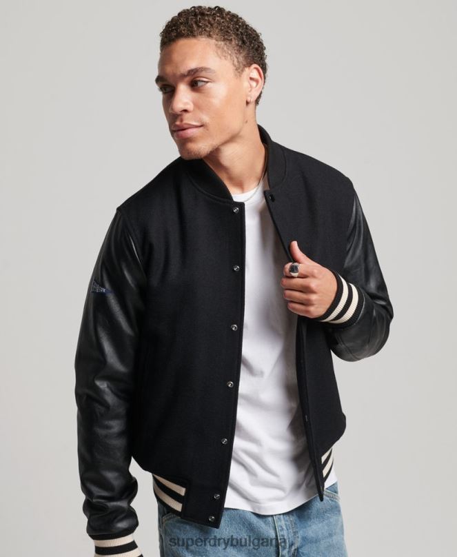Superdry облекло N00H1050 тъмно сив мъже бомбър яке от колежански университет