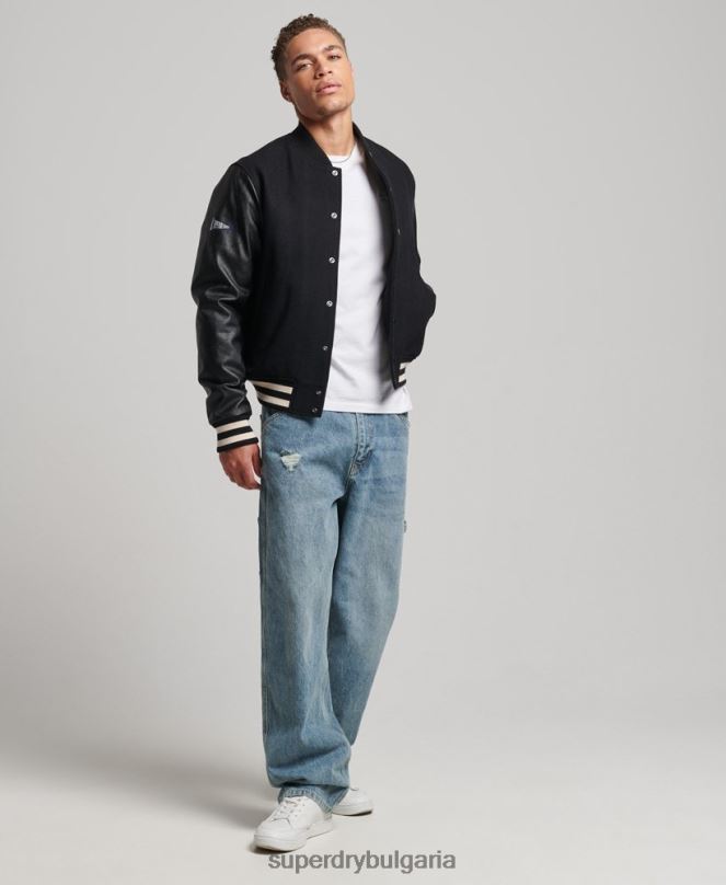 Superdry облекло N00H1050 тъмно сив мъже бомбър яке от колежански университет