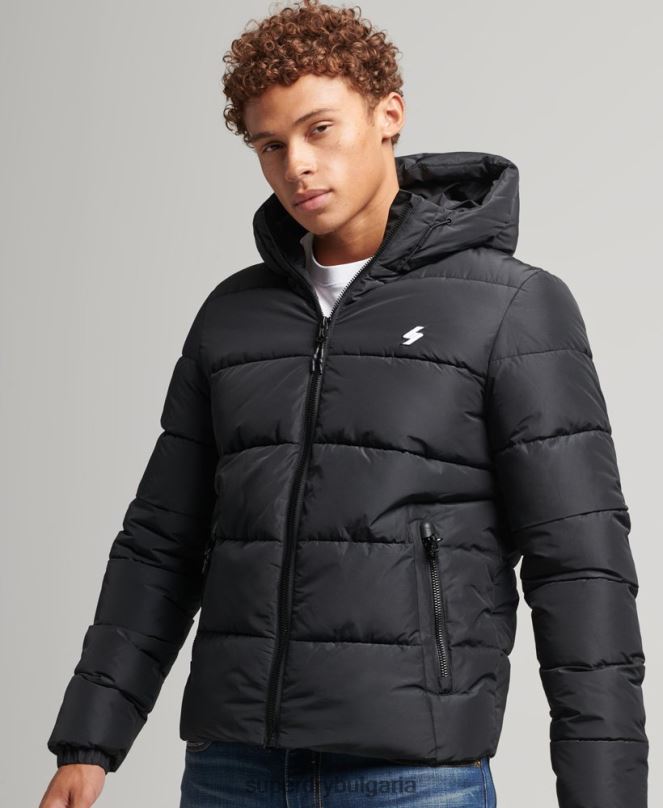 Superdry облекло N00H1051 черен мъже спортно пухено яке с качулка