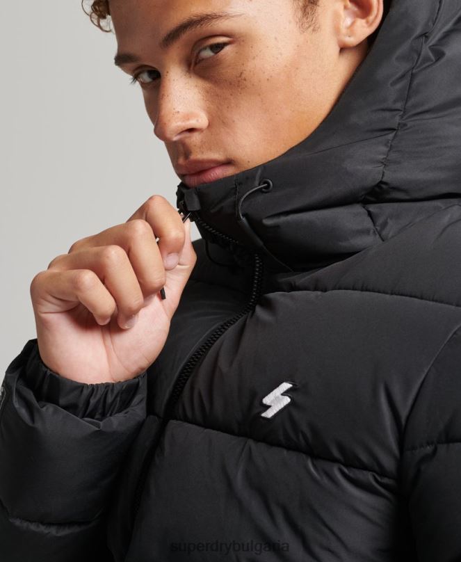 Superdry облекло N00H1051 черен мъже спортно пухено яке с качулка