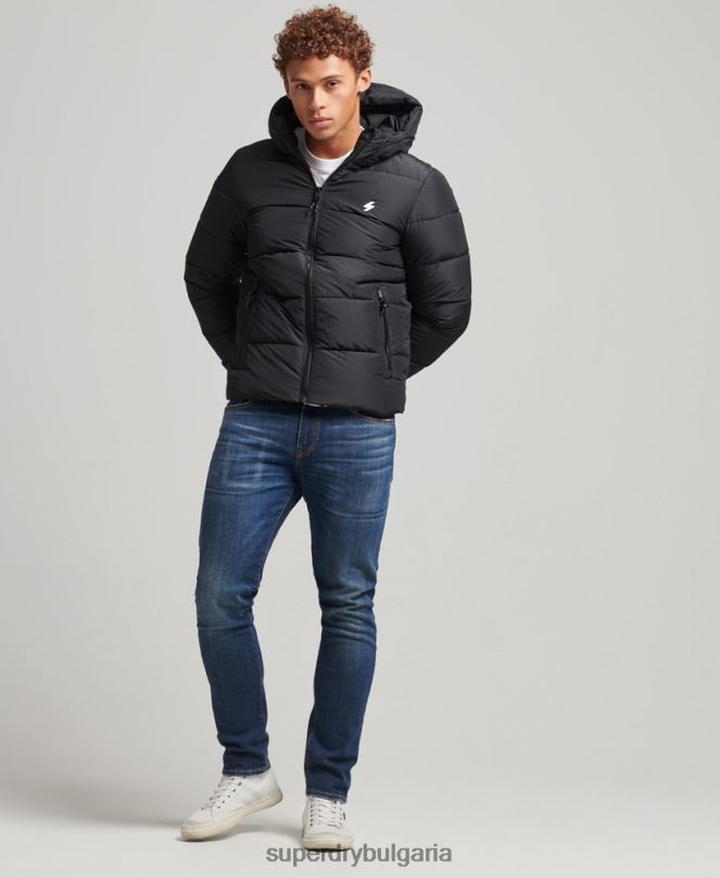 Superdry облекло N00H1051 черен мъже спортно пухено яке с качулка