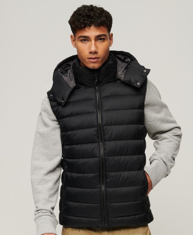 Superdry облекло N00H1052 черен мъже класически подплатен жилет с качулка